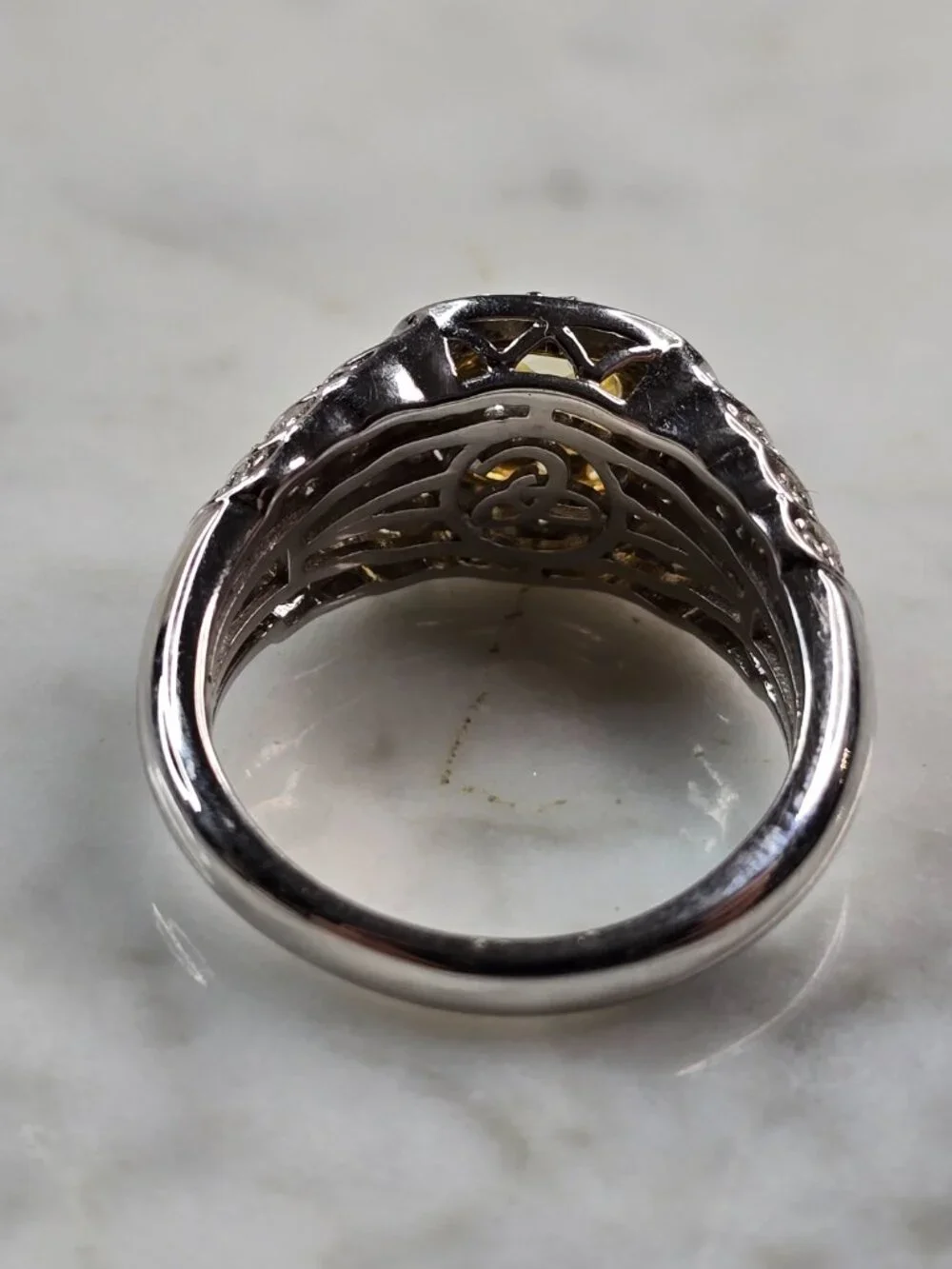 Womens Vintage Estate 18K White Gold Yellow Diamond Ring, 7.1g E5588